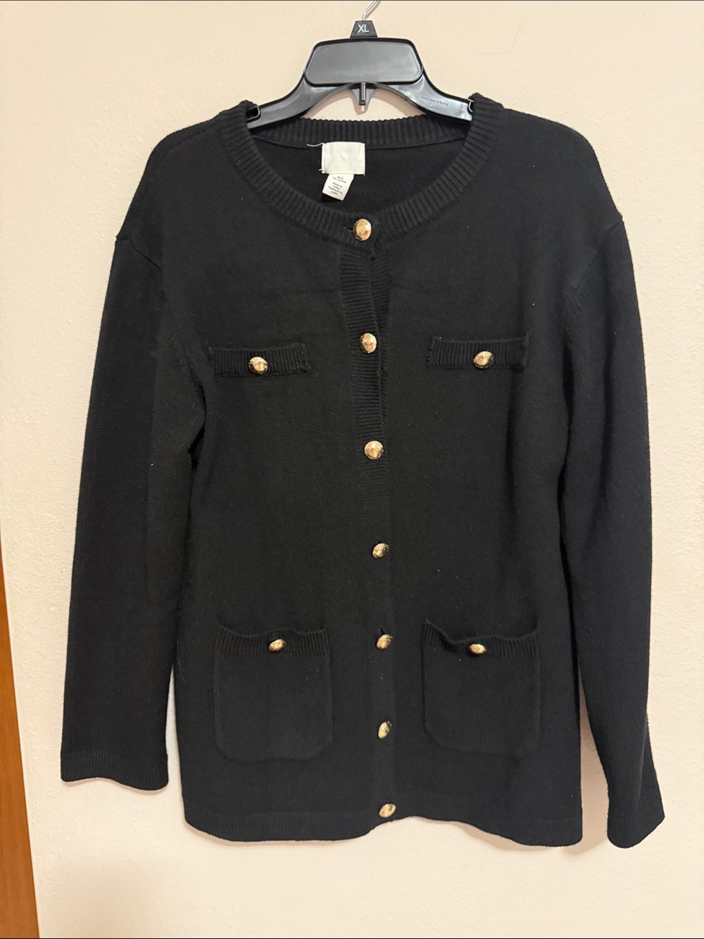 H&M Classic Black Long-Sleeve Cardigan with Gold Buttons